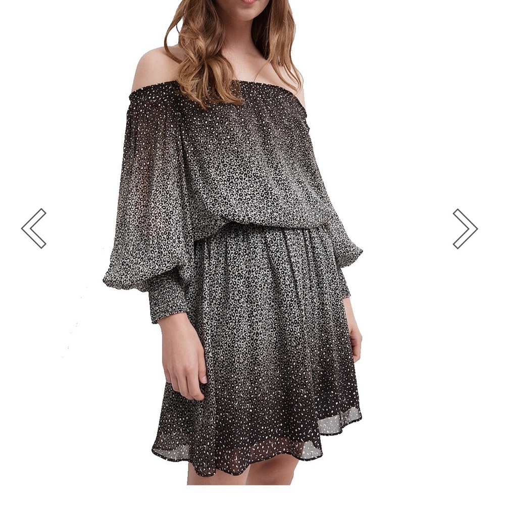 Witchery Foundry Animal Print Shirred Long Sleeve Off The Shoulder Mini Dress 12